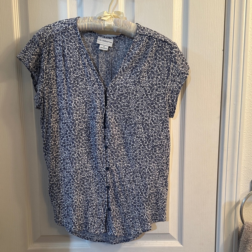 Blue and White Floral Blouse